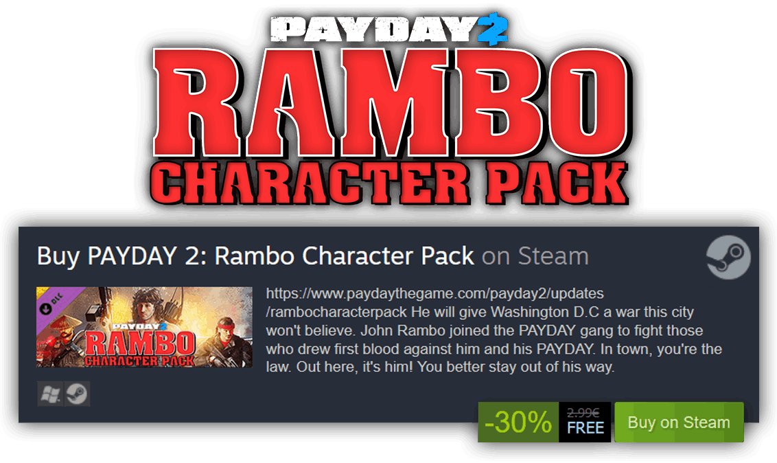 PAYDAY 2: Rambo Character Pack STEAM Page